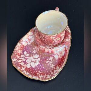 Vintage Royal Winton Grimwades Chintz Brocade Cranberry Rose tennis set